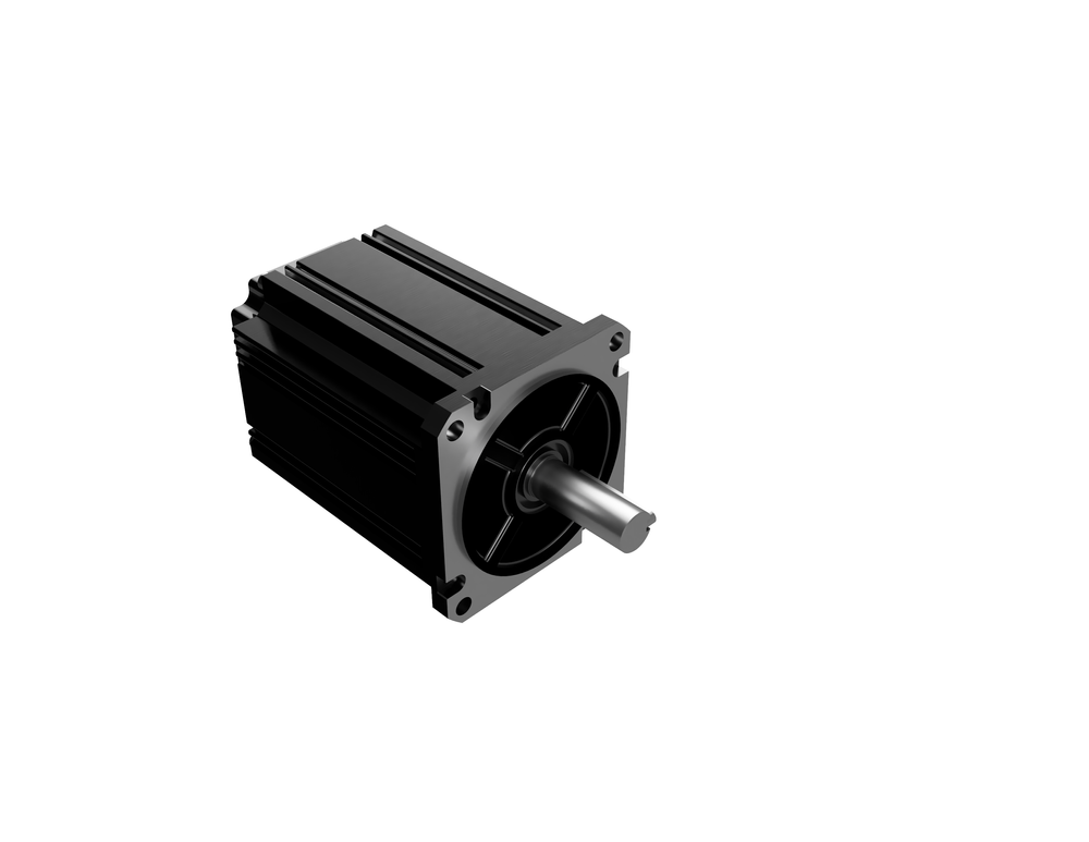 Motor sin escobillas con carcasa de aluminio negra acanalada y brida cuadrada